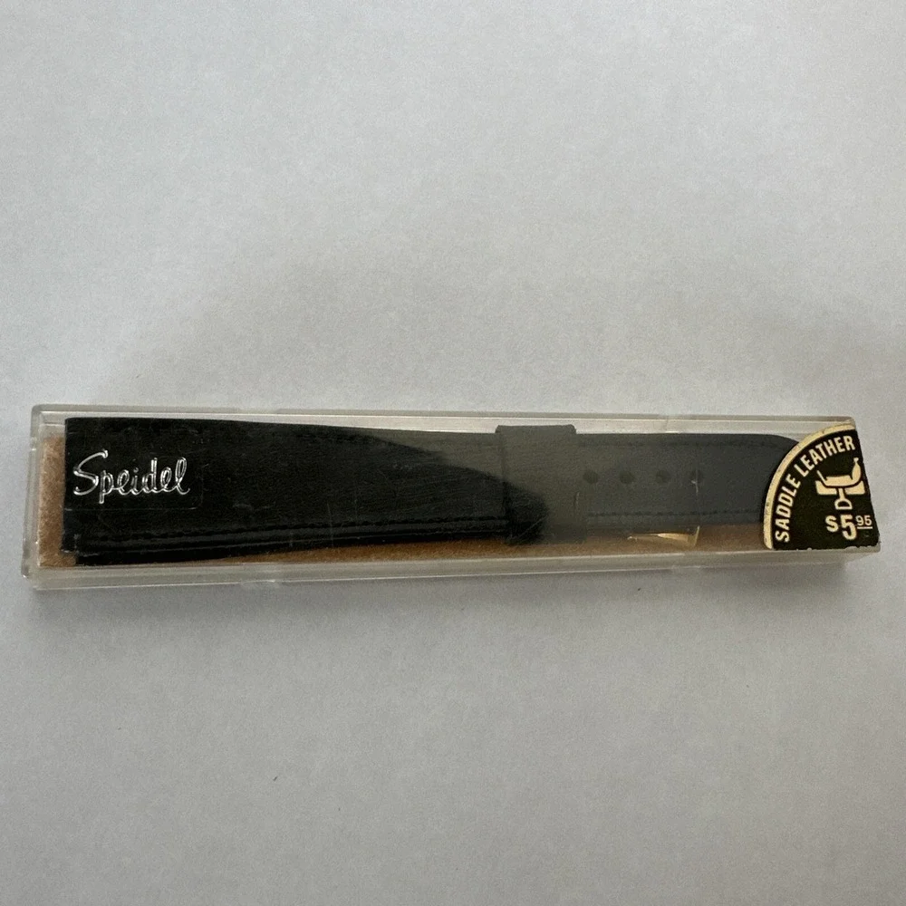 Speidel USA Vintage Black Genuine Cowhide Saddle Leather Watch Strap 3/4‎ L Gold